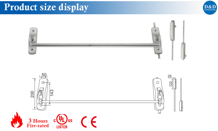 Panic Bar size display-D&D Hardware Размер шарнира