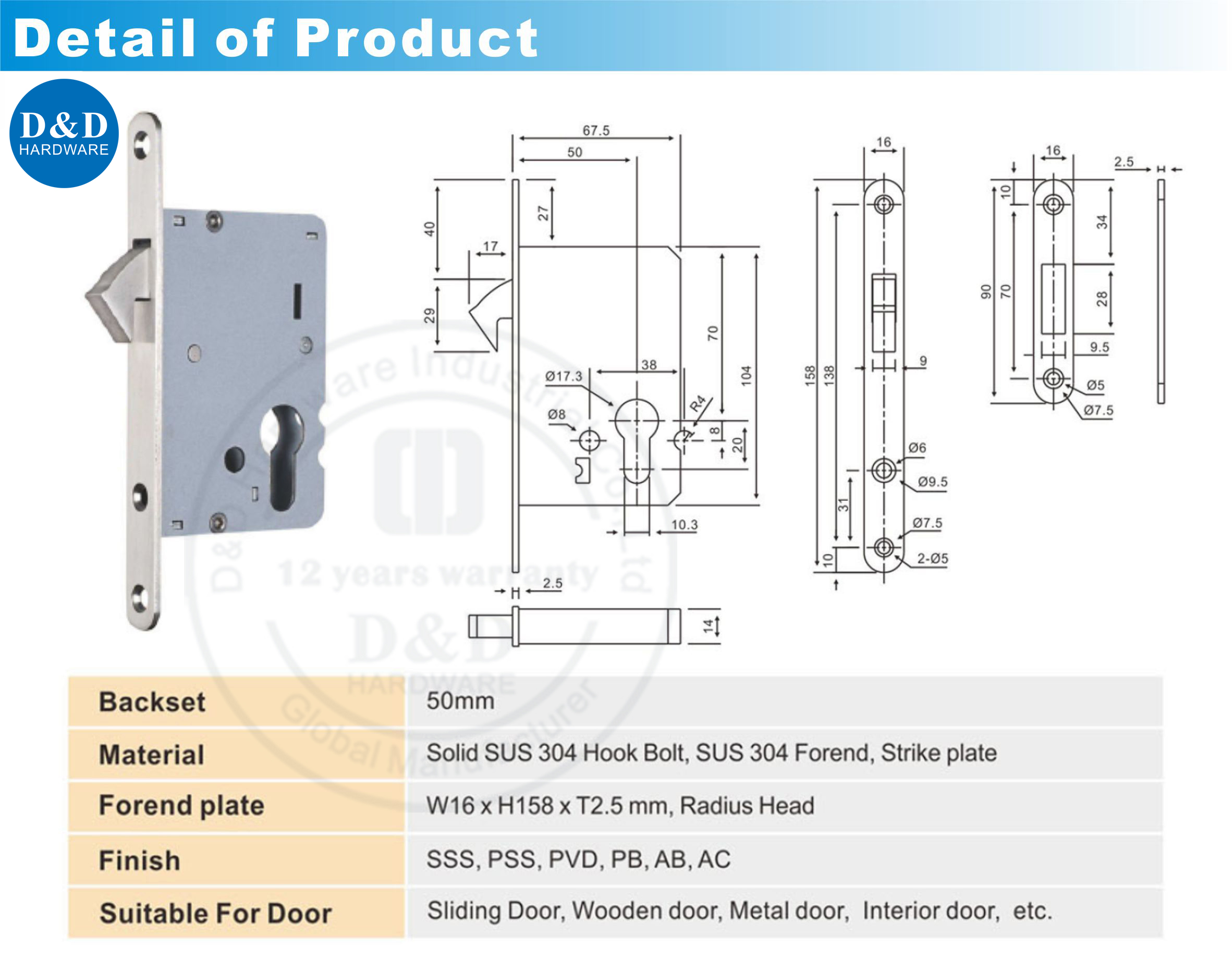 Hook Lock for Sliding Door Замок крюка для раздвижной двери