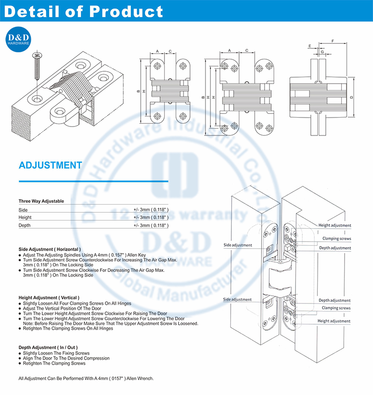 3D Hinge Adjustment-D&D Hardware 3D-шарнирная корректировка D & D