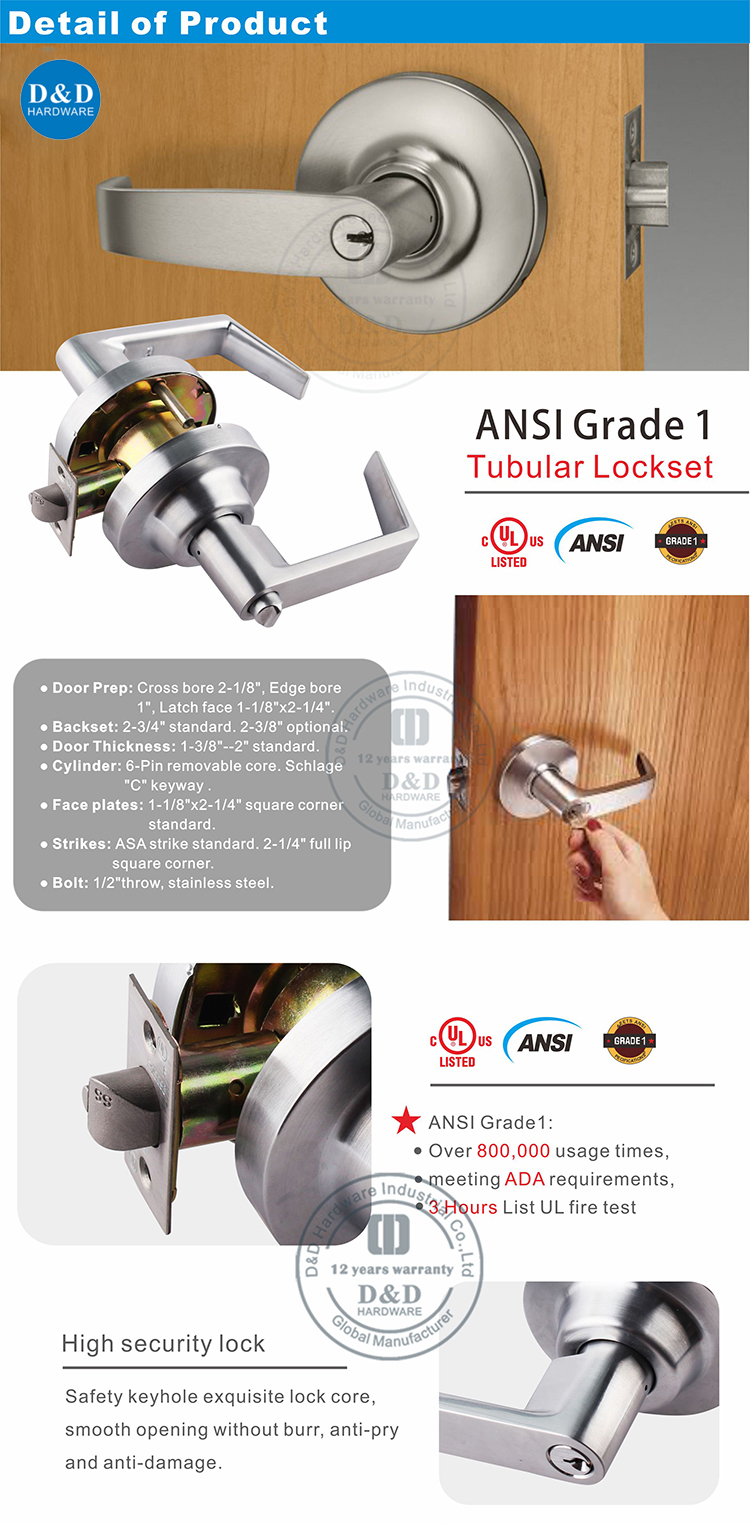 ANSI Tubular Lockset-DDLK009-D&D Hardware Ansi Tubouly Lockset-Ddlk009-D & D Оборудование для оборудования