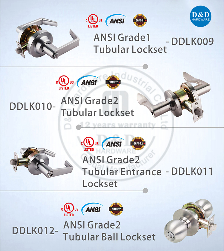 ANSI Tubular Lockset-D&D Hardware Ansi трубчатая блокировка трубчатая и удобное оборудование