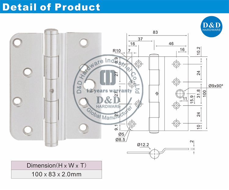 Stainless Steel Crank Hinge-DDSS036-D&D Hardware HARGE HARGE DDSSS036-D & D