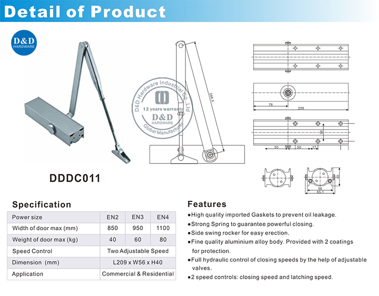 Overhead Door Closer-DDDC011-D&D Hardware Накладные двери BLOCTER-DDDC011-D & D Оборудование для оборудования