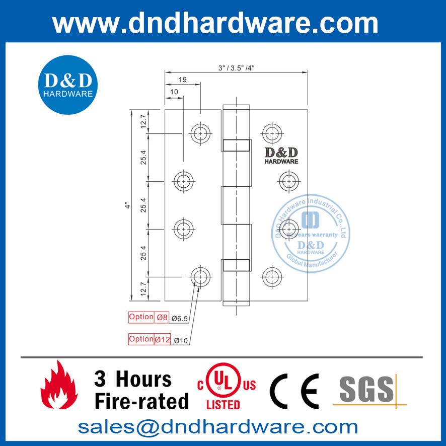 UL Перечисленная нержавеющая сталь 316 Silver Fire Presect Door Hinge-DDSSS001-FR-4X3.5x3